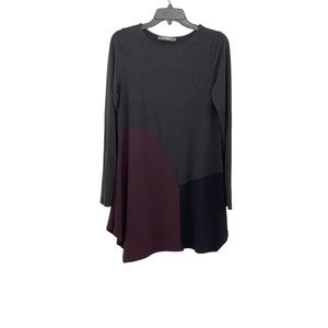 Alembika Asymmetrical Colorblock Tunic Top Mixed Texture Charcoal Black Maroon
